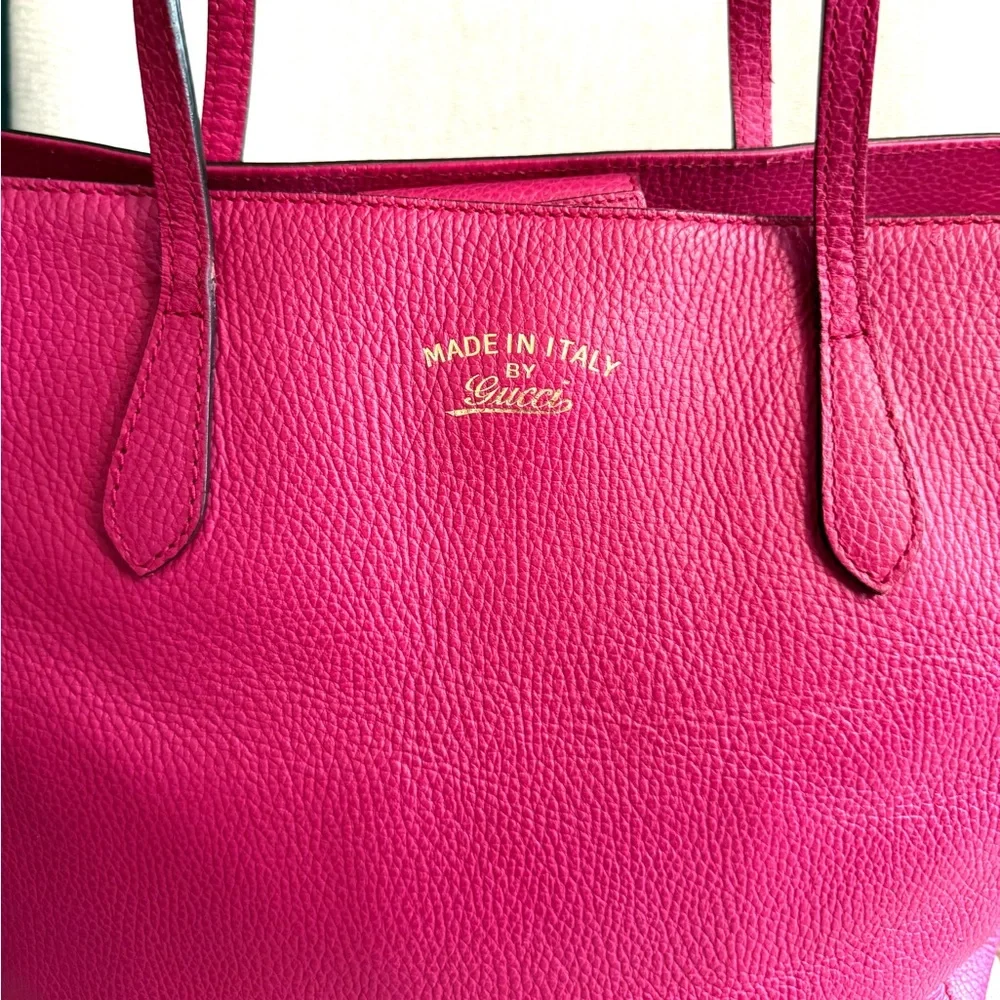 Gucci authentic pink leather large Swing tote bag beige lining